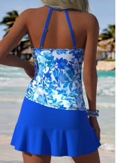 Royal Blue Mid Waisted Lace Up Tankini Set | thumb picture 