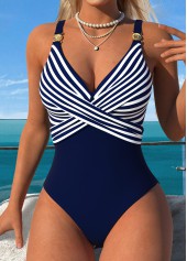 Navy Criss Cross Striped One Piece Swimwear | thumb picture 