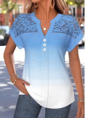 Light Blue Ombre Curved Hem Short Sleeve Blouse | thumb picture 