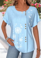 Light Blue Floral Print Tummy Coverage T Shirt | thumb picture 