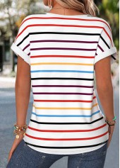 Multi Color Button Short Sleeve Boat Neck T Shirt | thumb picture 