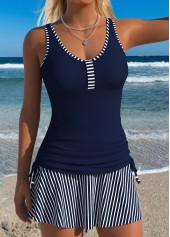 Navy Mid Waisted Ruched Striped Tankini Set | thumb picture 