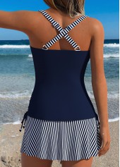 Navy Mid Waisted Ruched Striped Tankini Set | thumb picture 