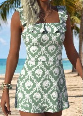 Sage Green Layered One Piece Swimwear and Skirt