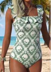 Sage Green Layered One Piece Swimwear and Skirt | thumb picture 