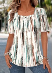 Multi Color Geometric Print Short Sleeve T Shirt