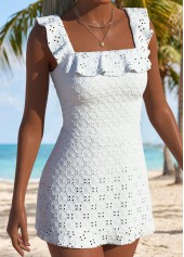 White Layered One Piece Swimwear and Skirt