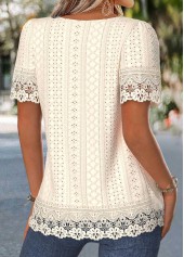 Beige Patchwork Short Sleeve Square Neck T Shirt | thumb picture 