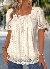 Beige Patchwork Short Sleeve Square Neck T Shirt | thumb picture 