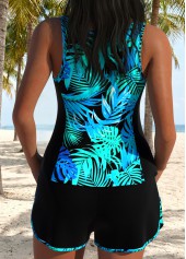 Black Mid Waisted Pocket Tropical Plants Print Tankini Set | thumb picture 