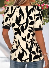 Black Leaf Print Curved Hem Short Sleeve T Shirt | thumb picture 
