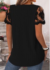 Black Pleated Short Sleeve Square Neck Blouse | thumb picture 