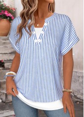 Blue Striped Fake 2in1 Short Sleeve T Shirt | thumb picture 