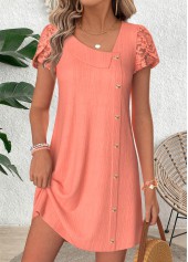 Dusty Pink Short Patchwork Asymmetrical Neck Dress | thumb picture 
