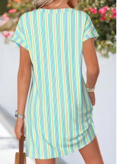 Multi Color Striped Short Tummy Coverage Split Neck Dress | thumb picture 