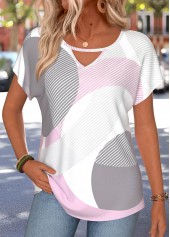 Multi Color Geometric Print Short Sleeve T Shirt