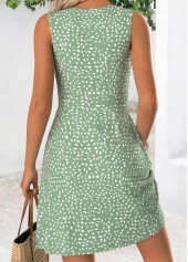 Green Geometric Print Short Sleeveless V Neck Dress | thumb picture 
