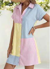 Multi Color Short Patchwork Shirt Collar Dress | thumb picture 