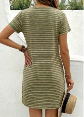 Green Striped Short Round Neck Dress | thumb picture 