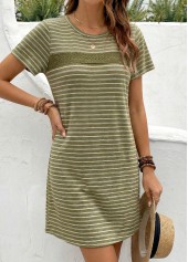 Green Striped Short Round Neck Dress | thumb picture 