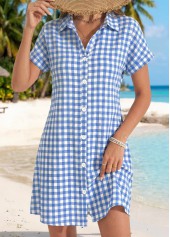 Blue Plaid Short Tummy Coverage Shirt Collar Dress | thumb picture 