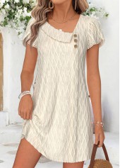 Beige Short Patchwork Asymmetrical Neck Dress
