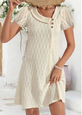 Beige Short Patchwork Asymmetrical Neck Dress | thumb picture 