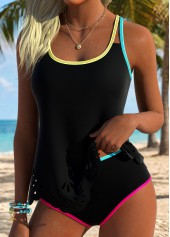 Black Mid Waisted Hollow Out Tankini Set | thumb picture 