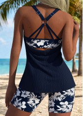 Blue Mid Waisted Tummy Coverage Floral Print Tankini Set | thumb picture 