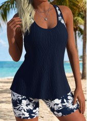 Blue Mid Waisted Tummy Coverage Floral Print Tankini Set | thumb picture 