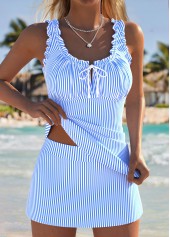 Light Blue Mid Waisted Frill Striped Tankini Set | thumb picture 