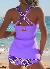 Purple Mid Waisted Ruched Tribal Print Tankini Set | thumb picture 