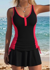 Black Mid Waisted Ruched Paisley Print Tankini Set