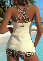 Beige Mid Waisted Cut Out Leopard Tankini Set | thumb picture 