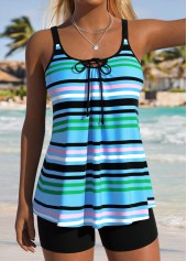 Multi Color Mid Waisted Lace Up Tankini Set