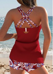 Wine Red Mid Waisted Cut Out Tankini Set | thumb picture 