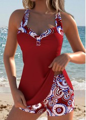 Wine Red Mid Waisted Cut Out Tankini Set | thumb picture 