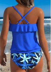 Royal Blue Mid Waisted Ruffle Tankini Set | thumb picture 