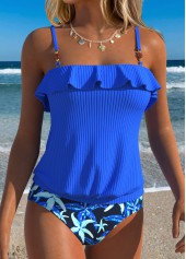 Royal Blue Mid Waisted Ruffle Tankini Set | thumb picture 