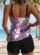 Blue Mid Waisted Two-piece Leaf Print Tankini Set | thumb picture 