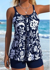 Navy Mid Waisted Lace Up Tankini Set | thumb picture 