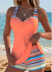 Coral Mid Waisted Cut Out Tribal Print Tankini Set