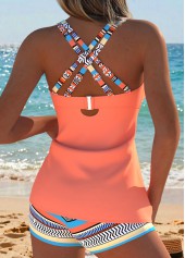 Coral Mid Waisted Cut Out Tribal Print Tankini Set | thumb picture 