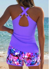 Purple Mid Waisted Tummy Coverage Floral Print Tankini Set | thumb picture 