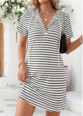 White Striped Short Double Side Pockets Hooded Dress | thumb picture 