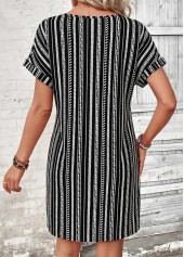 Black Striped Patchwork Short Sleeve Round Neck Dress | thumb picture 