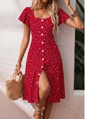 Red Polka Dot Tummy Coverage Short Sleeve Dress