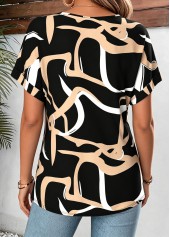 Black Geometric Print Tummy Coverage Short Sleeve T Shirt | thumb picture 