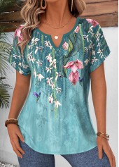 Dusty Blue Ombre Tummy Coverage Short Sleeve Blouse