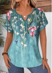 Dusty Blue Ombre Tummy Coverage Short Sleeve Blouse | thumb picture 
